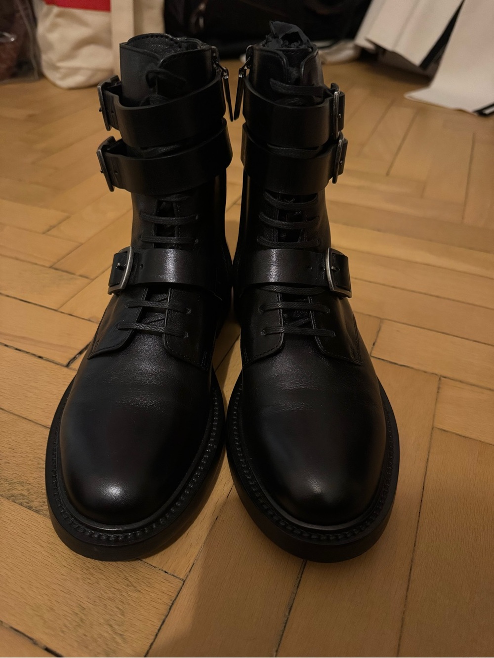 NIB YSL ARMY 20 BUCKLE BOOT FAKE KANGAROO Size 38